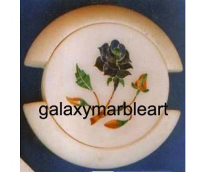 Marble inlay coaster set with simple design having rose flower in lapislazuli 3" Cs-3